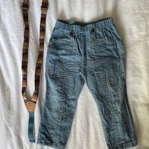 Zara blue linen pants with suspenders